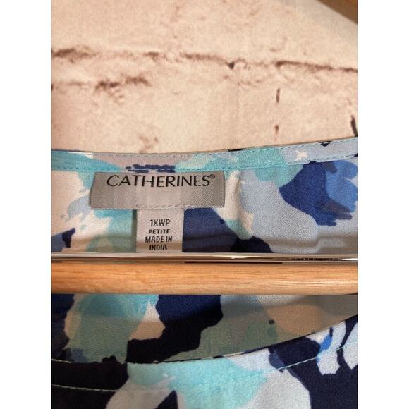 Catherines Top Womens 1XWP Turquoise Floral Flared Sleeve Asymmetric Hem Flowy - Picture 13 of 13